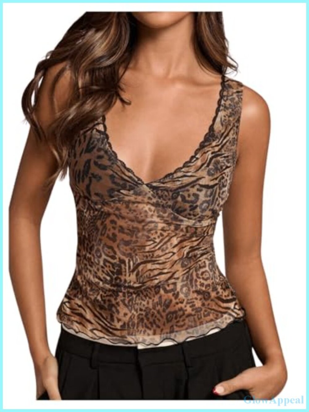 Milumia Leopard Print Tank Crop Top V Neck Sleeveless Slim Fit Party Top